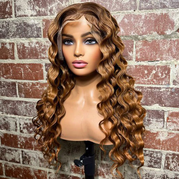 Tedhair 24 Inches 13x4 Honey Blonde Crimps Curls Lace Frontal Wigs