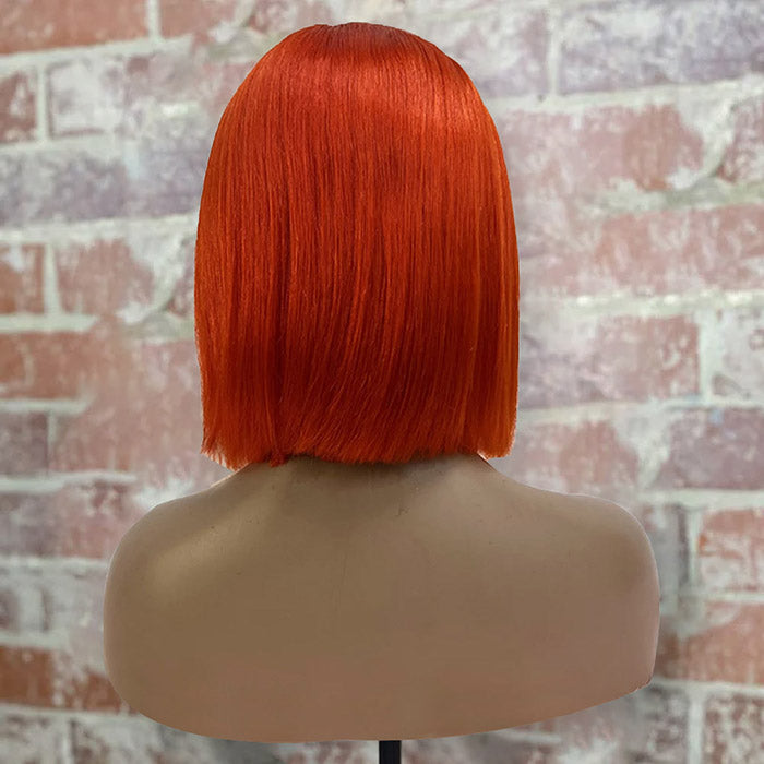 Tedhair 10 Inches 4x4 Vibrant Orange Straight Bob Lace Closure Wigs-180% Density