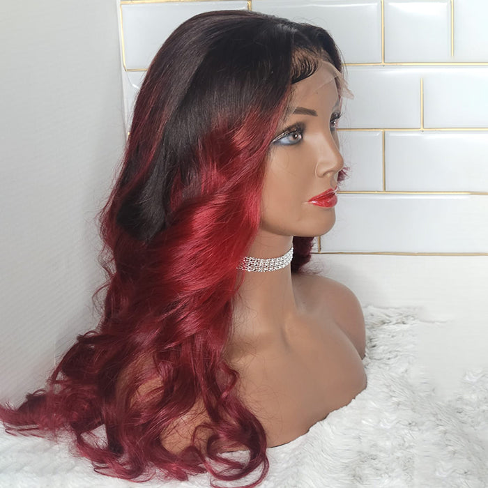 Tedhair 18 Inches 5x5 Burgundy Body Wavy Lace Closure Wig-180% Density