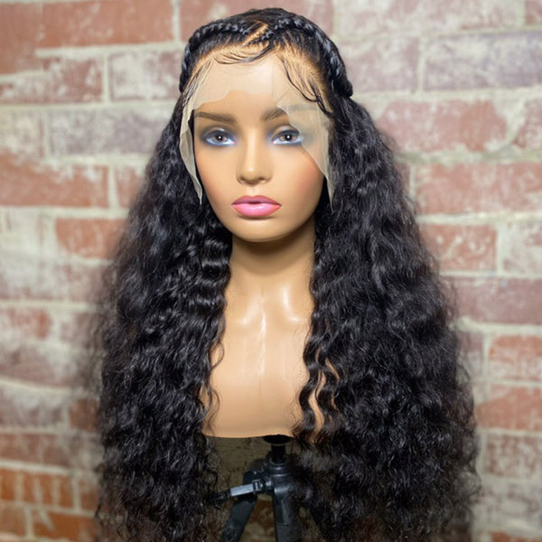 Tedhair 28 Inches 13x4 Half Braids Water Wave Lace Frontal Wigs