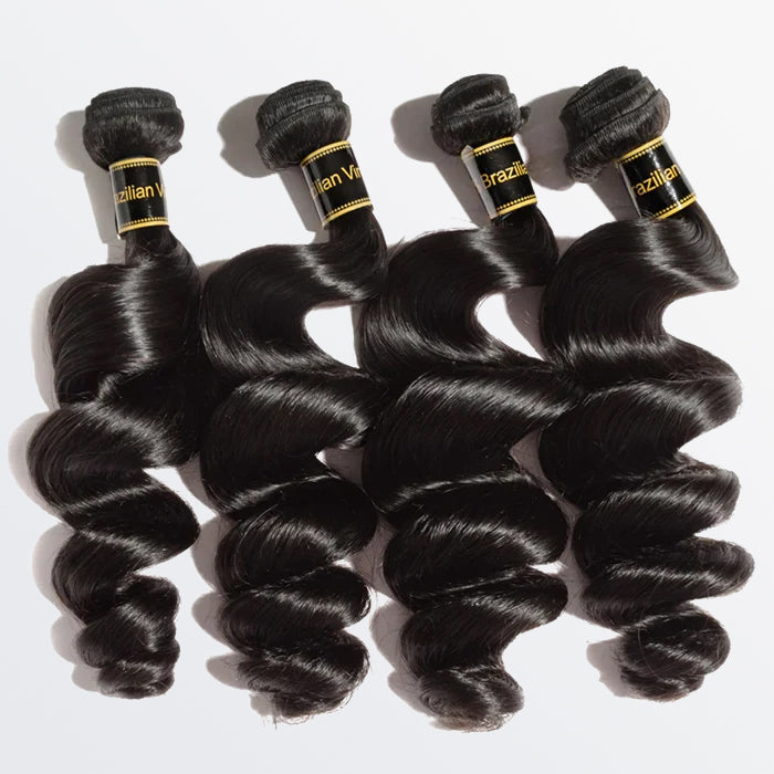 10"-30" Loose Wavy Virgin Brazilian Hair #1B Natural Black
