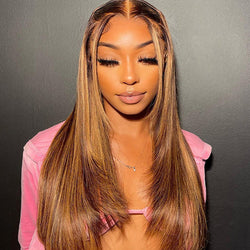 Tedhair 22/24/26/28 Inches 13x4 Highlight Brown Layered Straight Lace Front Wig-180% Density