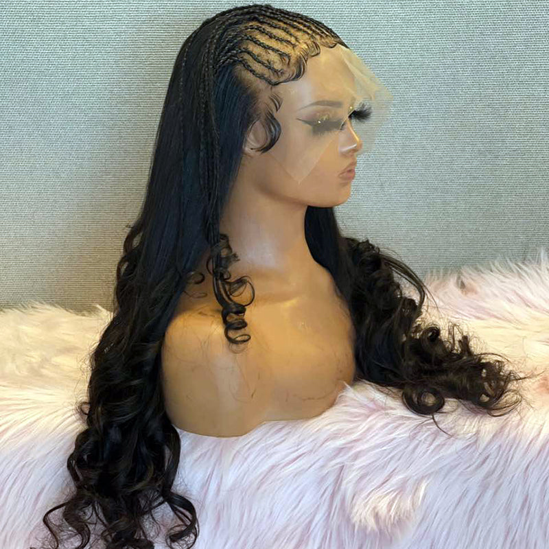 Tedhair 28 Inches 13x4  Half Braids with Body Wave Lace Front Wig-180% Density