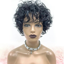 10 inch Natural Wear-and-Go Bouncy Curly Fringe Wig with Bangs Glueless BOB Wig