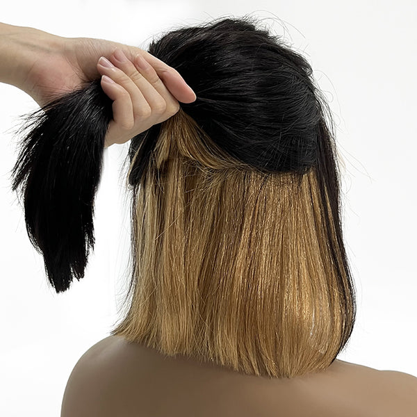 Tedhair 10 inches T-Part Honey Blonde Peekaboo Color Glueless BOB Wig 150% Density-100% Human Hair