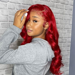 Gorgeous Red Colored Body Wave Lace Front Wigs