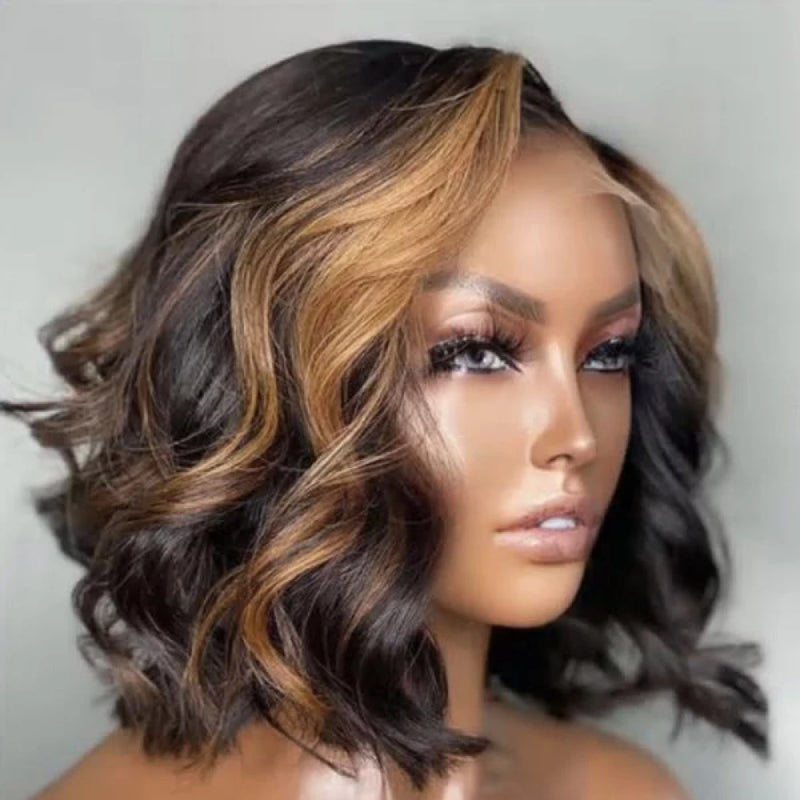 Tedhair 12 Inches 5x5 Loose Wave Mix Blonde Color Lace Closure Wig-200% Density