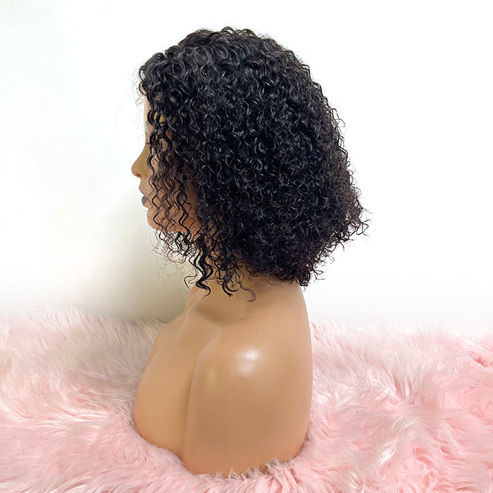 12 Inch 4"x4" Closure Wig #1B Water Wavy Side Part 150% Density Brazilian Virgin Hair