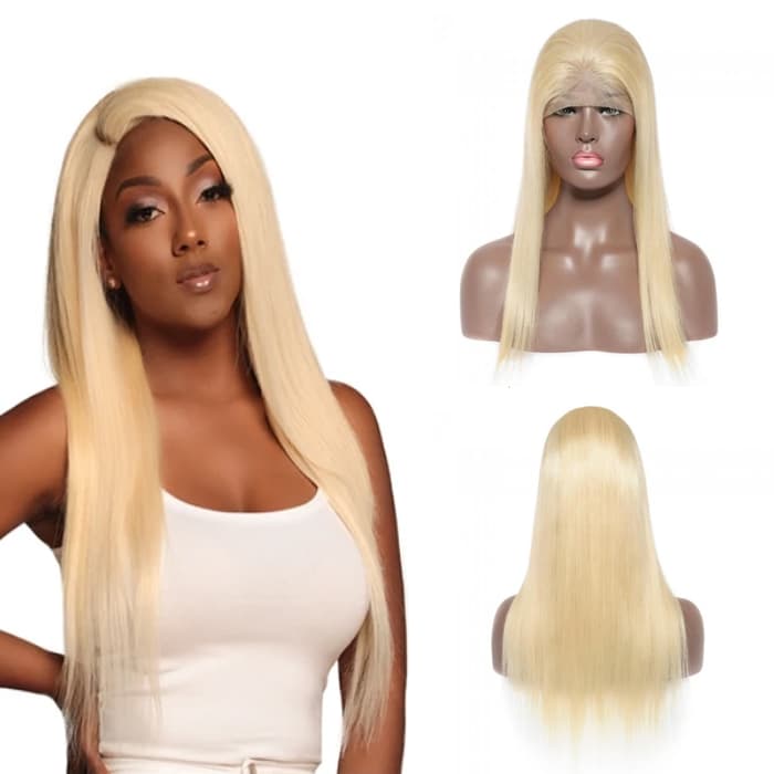 14"-24" Pre-Plucked 13x6 #613 Lightest Blonde Straight Frontal Lace Wig