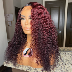Tedhair 24 Inches 13x4 Ombre Red & Burgundy Kinky Curly Lace Front Wig-200% Density