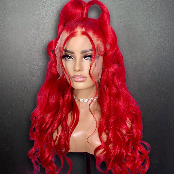 Tedhair 26 Inches 13x4 Hot Red Body Wave Lace Front Wig-200% Density