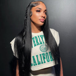 Tedhair 26/28/30 Inches 13x4 Silky Side Part Straight with Braids Lace Front Wig-200% Density