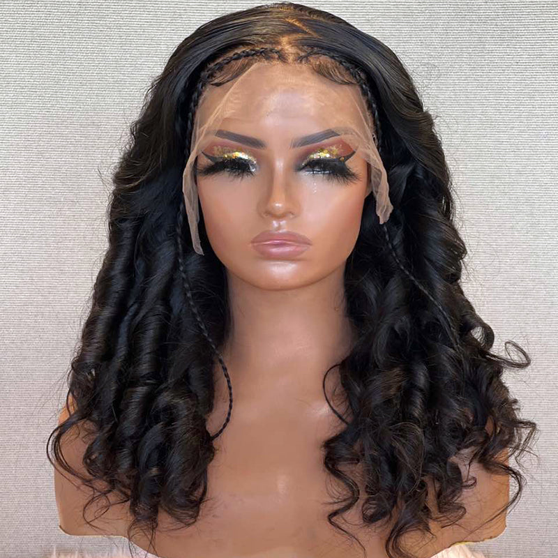 Tedhair 20 Inches 5x5 Body Wave with Braids Lace Closure Wig-200% Density