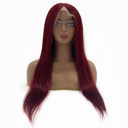 24 Inch Burgundy 13"x4" Lace Front Straight Wig Pre-Plucked Human Hair Free Part 150% Density