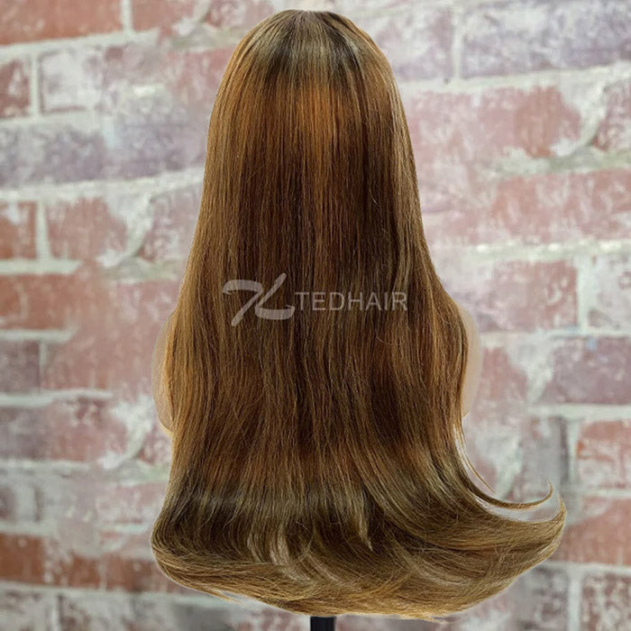 Tedhair 20 Inches 13x4 Pre-Plucked #4/27 Streak Color Straight Lace Front Wigs-180% Density