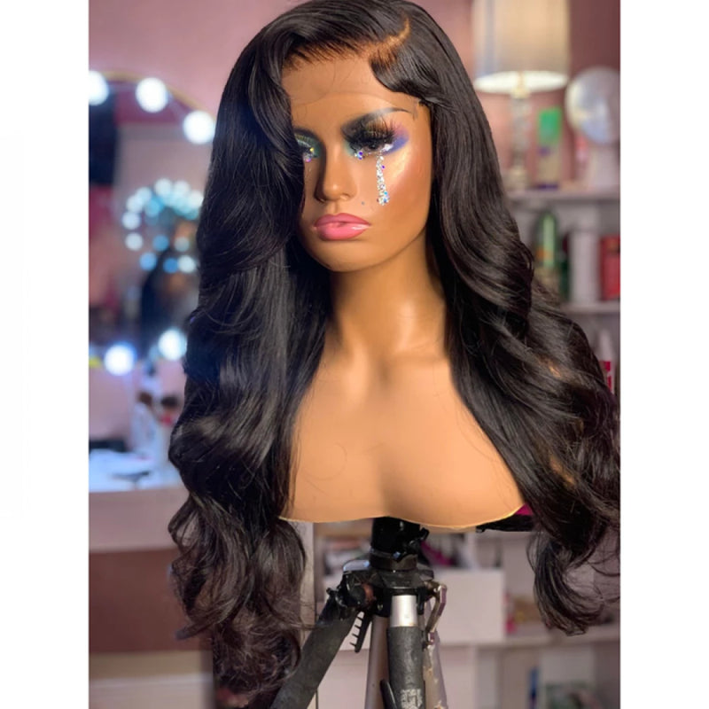 Tedhair 22 Inches 5x5 Natural Black Body Wavy Lace Closure Wig-200% Density
