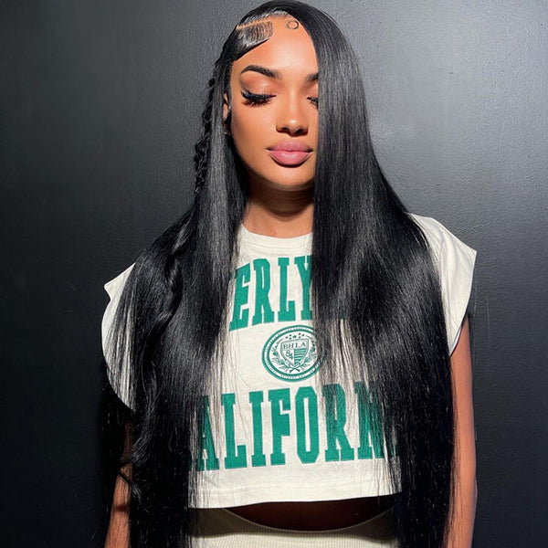 Tedhair 26/28/30 Inches 13x4 Silky Side Part Straight with Braids Lace Front Wig-200% Density