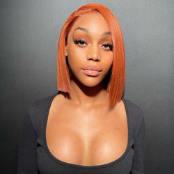 Tedhair 12 Inches 13x4 Ginger Straight Bob Lace Front Wig-200% Density