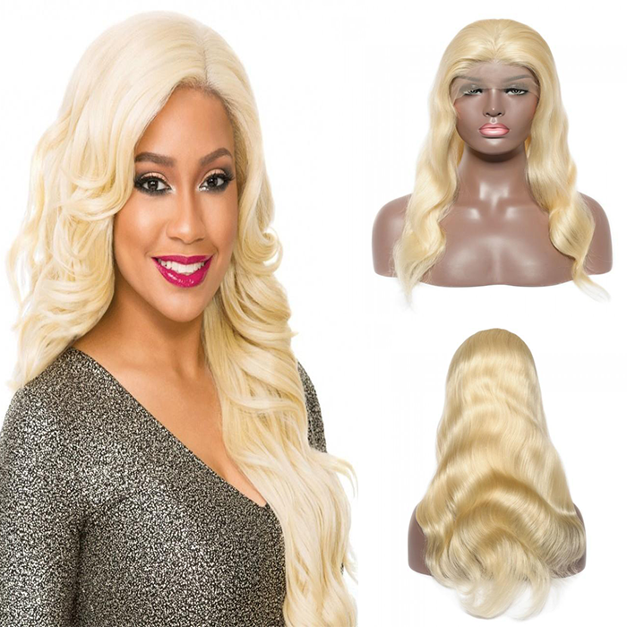 14“-24” Pre-Plucked 13x6 #613 Lightest Blonde Body Wavy Frontal Lace Wig