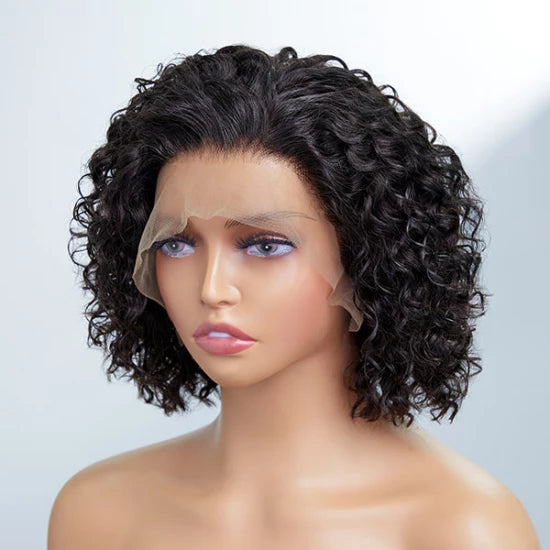 Tedhair 8 Inches 13x4 Slick Back Short Cut Curly Glueless Lace Frontal Lace Wigs- 180% Density
