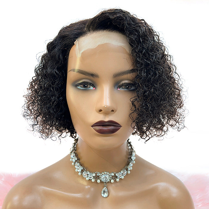8 Inch 4"x4" Closure Wig #1B Curly Side Part 150% Density Brazilian Virgin Hair