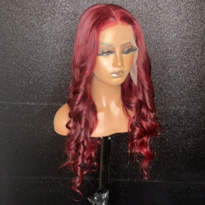Tedhair 20 Inches 13x6 Burgundy Middle Part Body Wave Lace Front Wig-200% Density