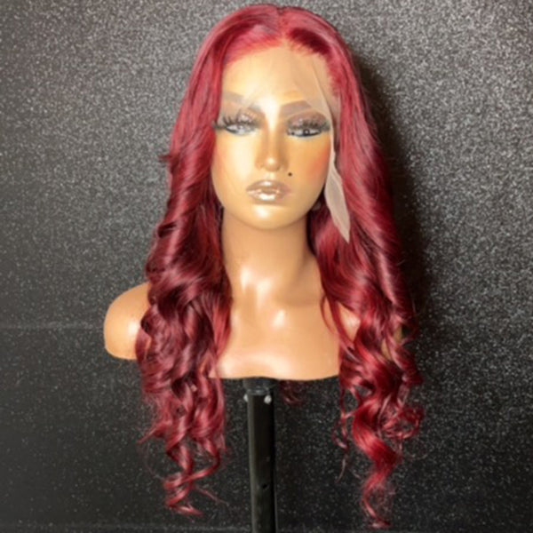 Tedhair 20 Inches 13x6 Burgundy Middle Part Body Wave Lace Front Wig-200% Density