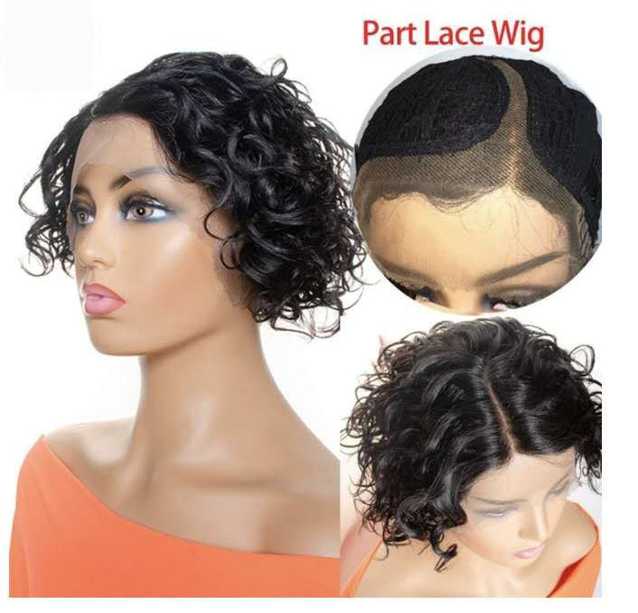 TedHair T-Part Frontal Lace Wig Human Hair 8 inch Curly Virgin Hair 1B Natural Black Wholesale Human Hair Wigs