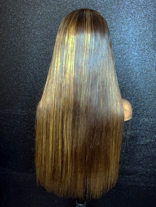 Tedhair 22 Inches 13x4 Natural Highlight Brown Layered Straight Lace Front Wig-180% Density
