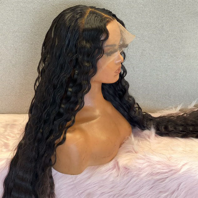 Tedhair 30 Inches 13x4 Natural Black Crimps Curls Lace Front Wig-200% Density