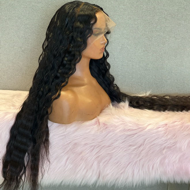 Tedhair 30 Inches 13x4 Natural Black Crimps Curls Lace Front Wig-200% Density