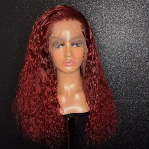 Tedhair 18 Inches 13x4 Dark auburn Deep Curly Lace Front Wig-200% Density
