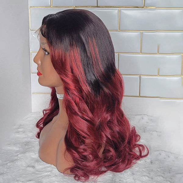 Tedhair 18 Inches 5x5 Burgundy Body Wavy Lace Closure Wig-180% Density