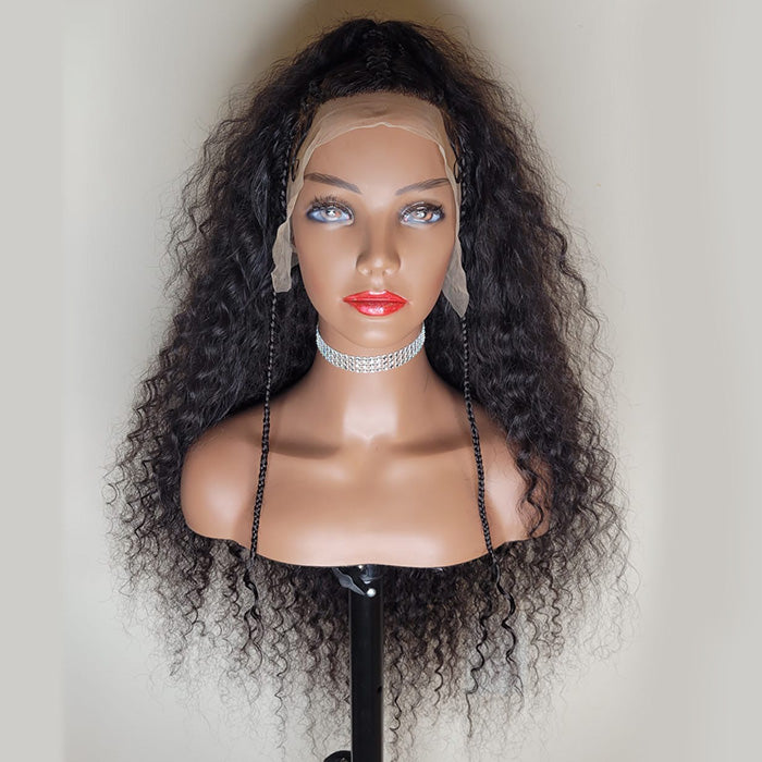 Tedhair 28 Inches 13x4 Natural Black Afro Poofy Curly Style with Braids Lace Front Wig-250% Density