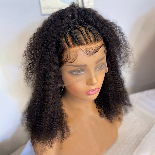 Tedhair 18 Inches 13x5 Half Braid Half Curls Afro Style with Up-do Lace Frontal Wigs-250% Density