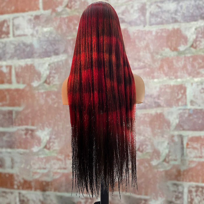 Tedhair 30 Inches 5x5 Black Mix Red Special Pattern Lace Closure Wigs-180% Density