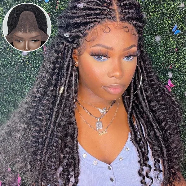 Tedhair 26 Inches 4x4 Faux Goddess Locs with Curls Braids Lace Closure Wigs-100% Handmade