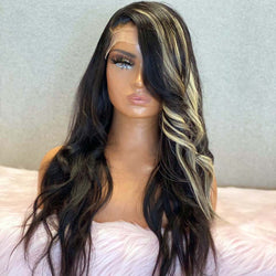 Tedhair 20 Inches 13x4 Highlight Feather Bang Body Wave Lace Front Wig-180% Density