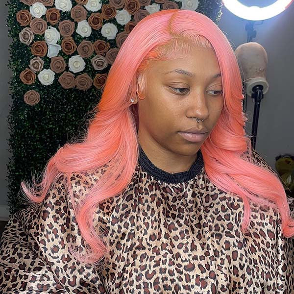 Tedhair 22/24 Inches 13x4 Cute Pink Body Wave Lace Front Wig-200% Density
