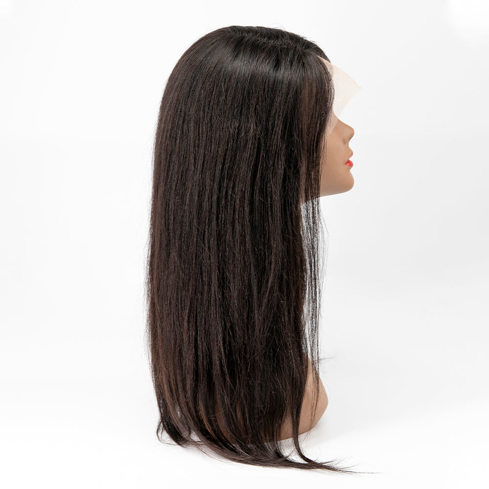 18-24 Inch Long Straight Invisible T-Part Lace Human Hair Wig Side Part